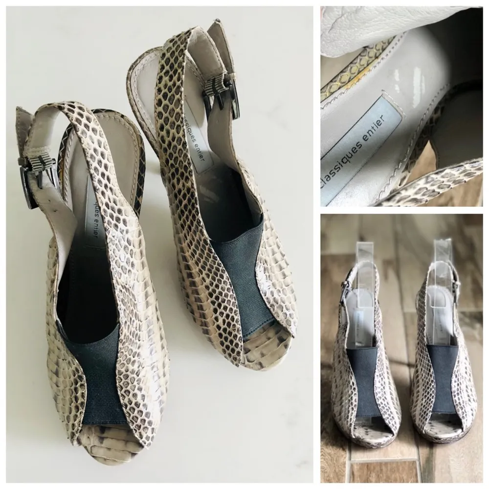 Classiques Entier Embossed Leather Slingback Peep Toe Platform Heels, sz. 6 - Image 4