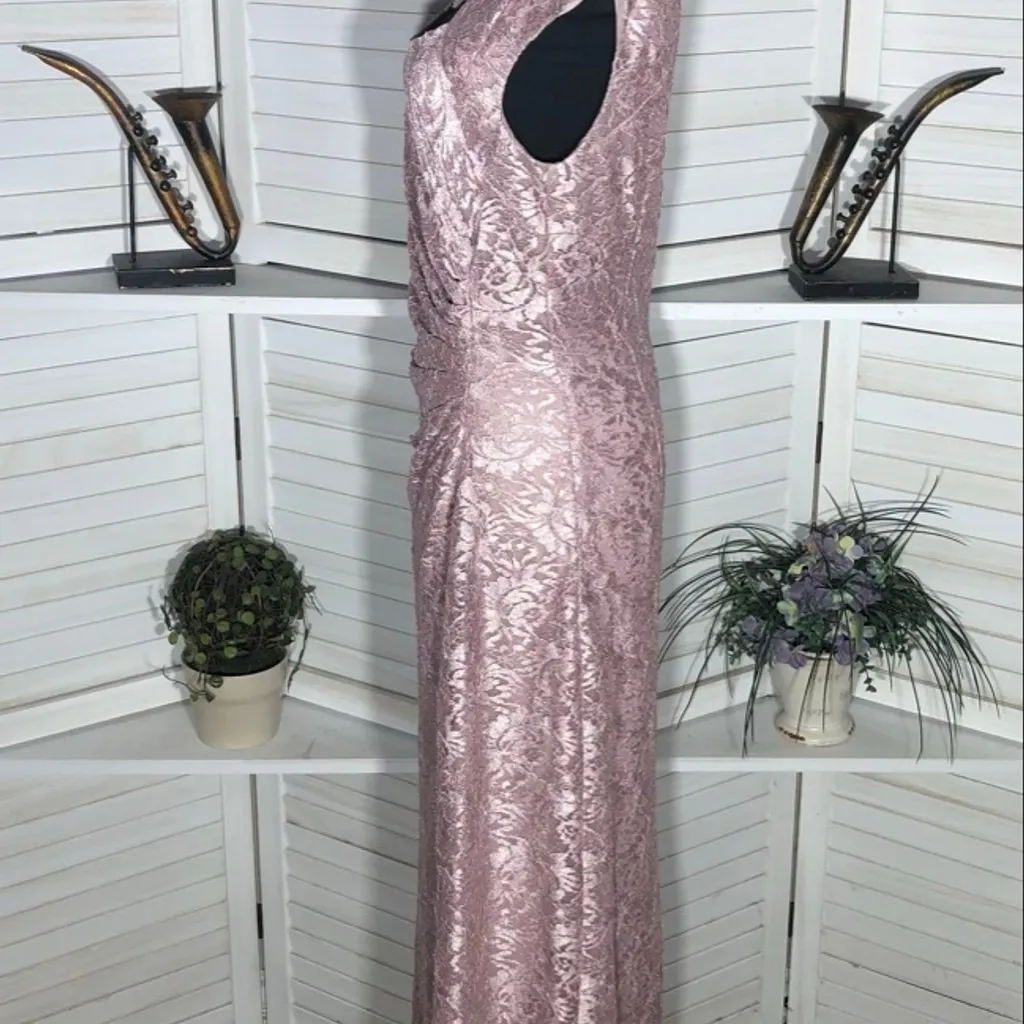Tahari Arthur S. Levine Maxi Sequin Sheath Gown Floral Lace Pink Lavender sz 6 - Image 7
