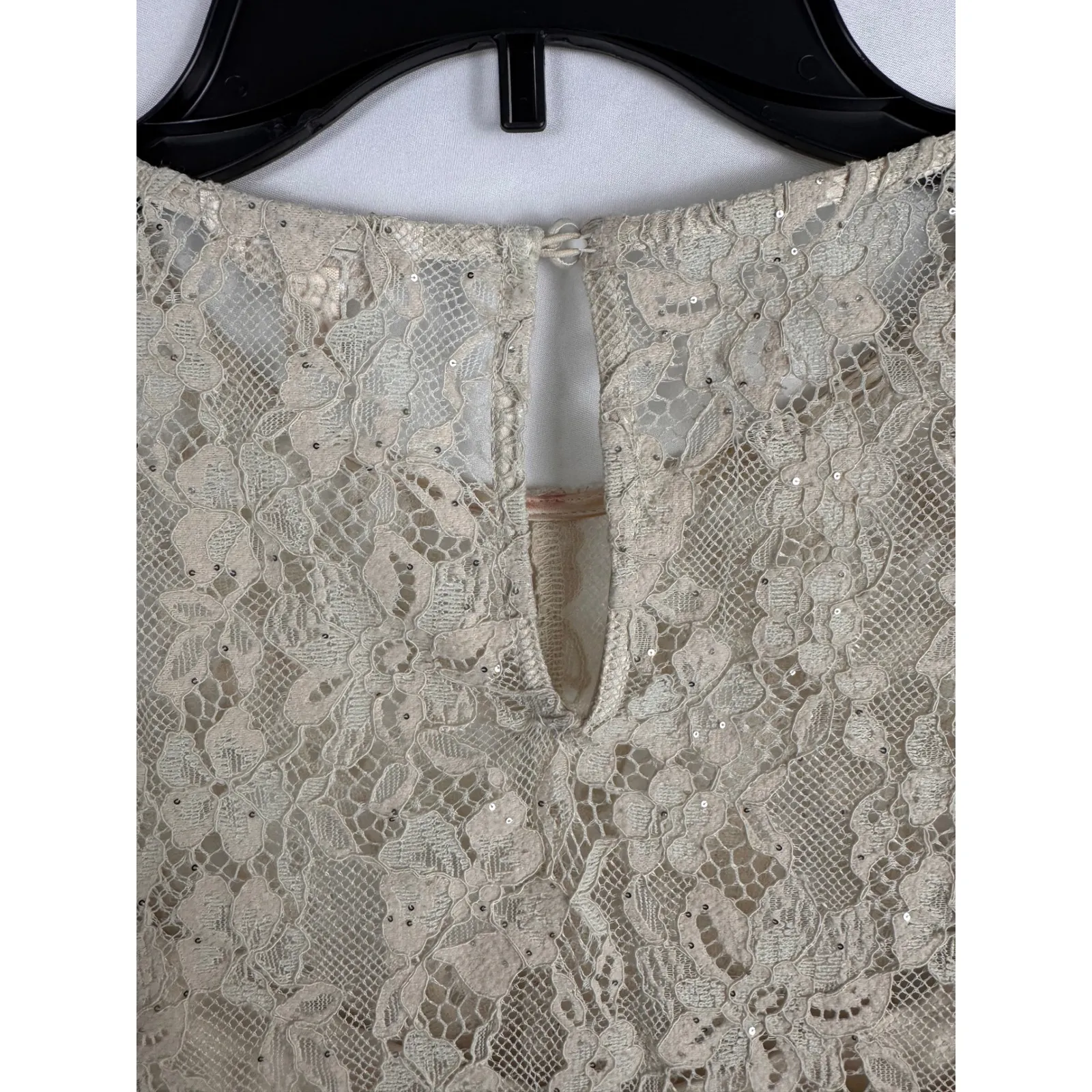 Guess Lace Crop Top Long Sleeve Pearl‎ Oyster Multi Waist Tie XL - Image 7