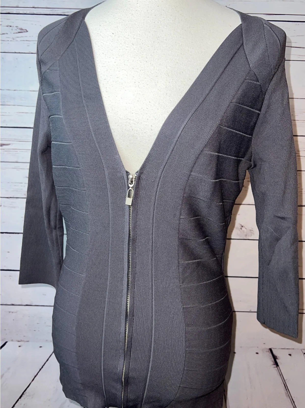 Boston Proper Cardigan sweater full zip Medium Bodycon Full Zip Shacket Coquette - Image 1