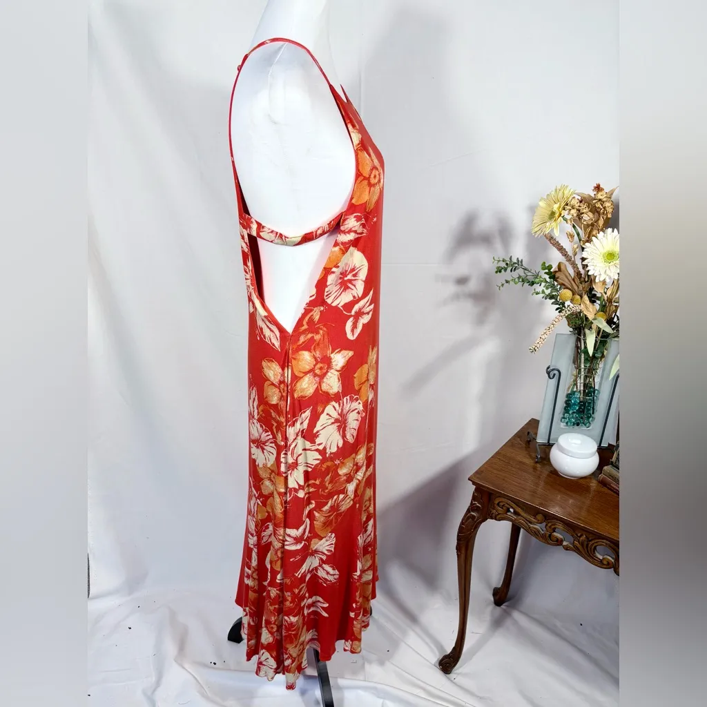 Free People Back 2 You Red Floral Slip Dress Boho Open Side Strappy Midi Sz S🧡 - Image 4