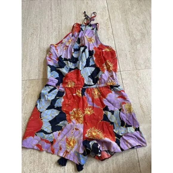 Loft Outlet Romper Women's XSP‎ Colorful Floral Sleeveless Side Pockets - Image 5