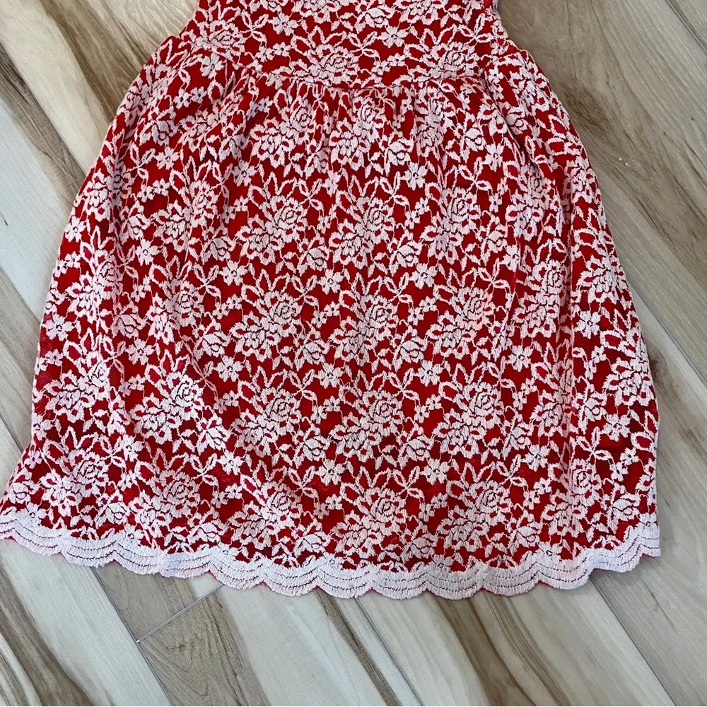 aina be Red & White Strapless Sweat Heart Dress With Floral Lace Details Size S - Image 13