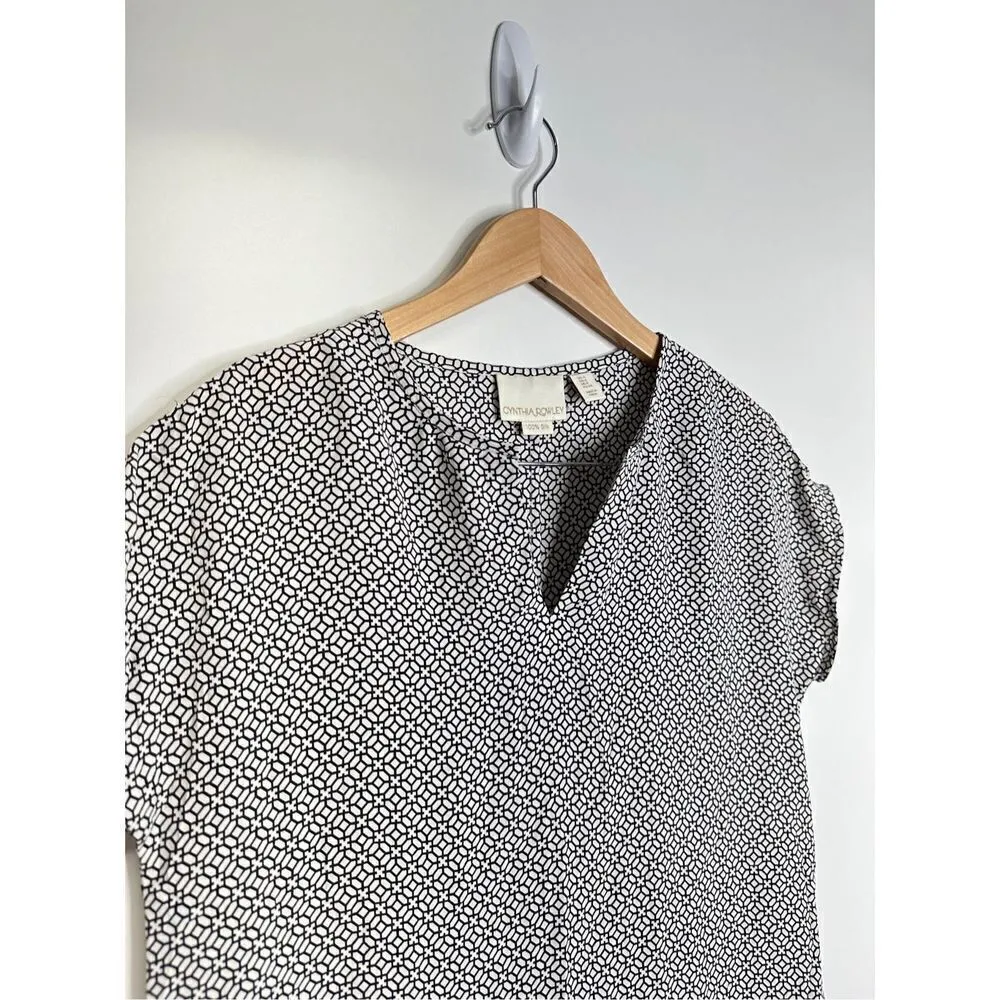 Cynthia Rowley Silk‎ Dress Womens Size 4 Short Sleeve Knee length Black/White - Image 2