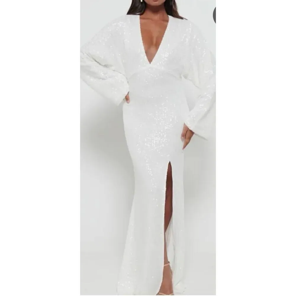 Pretty Lavish UK Alexis white sequin dolman sleeve maxi gown 6 - Image 2