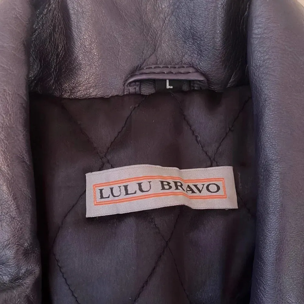 Navy Blue Leather Jacket Large Lulu Bravo - Image 5