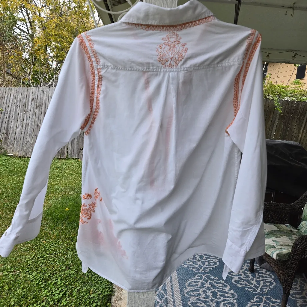 SUBTLE LUXURY White/Mandarin Embroidered Button Down Shirt Size L/XL White Size L - Image 9