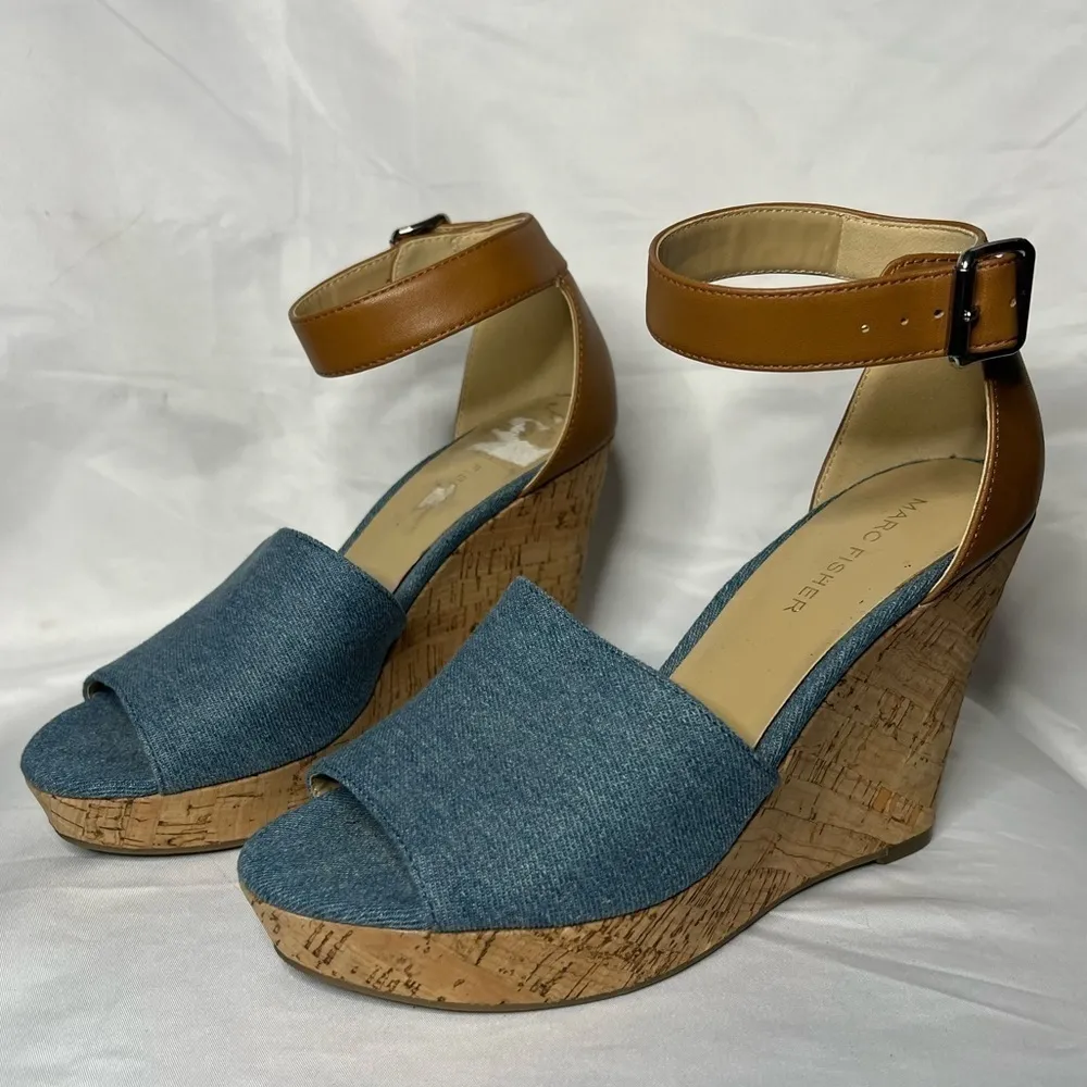 Marc Fisher Wander Denim Cork Wedges 7 - Image 10