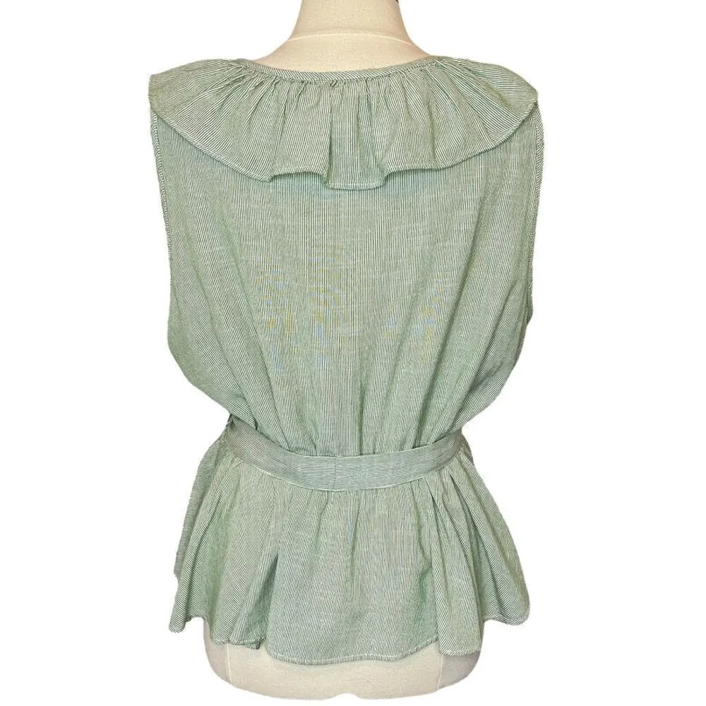 NEW‼️LAUREN CONRAD Pinstripe Ruffle Peplum Sleeveless Top w/‎ Belt, 1X - Image 5