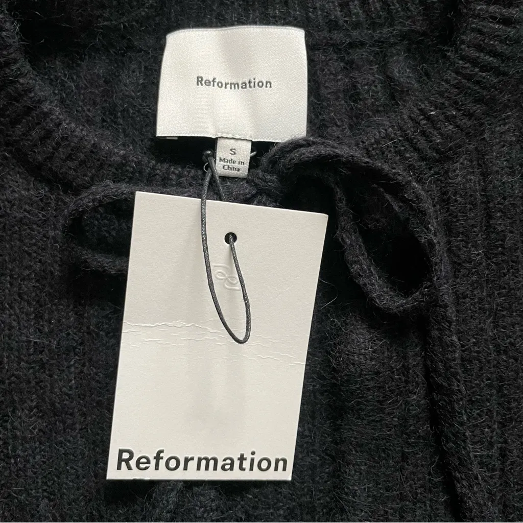 Reformation Rebecca Cashmere Alpaca Tie Front Cardigan Sweater Small NWT Black - Image 5