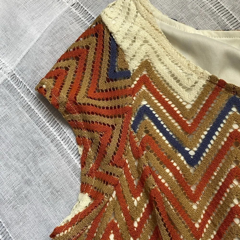 Sharagano crochet NWOT shortsleeved dress in earth tones. - Image 5