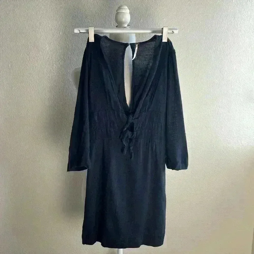 Free People Knot Plunge Front Rayon‎ Cotton Mini Dress - Image 3