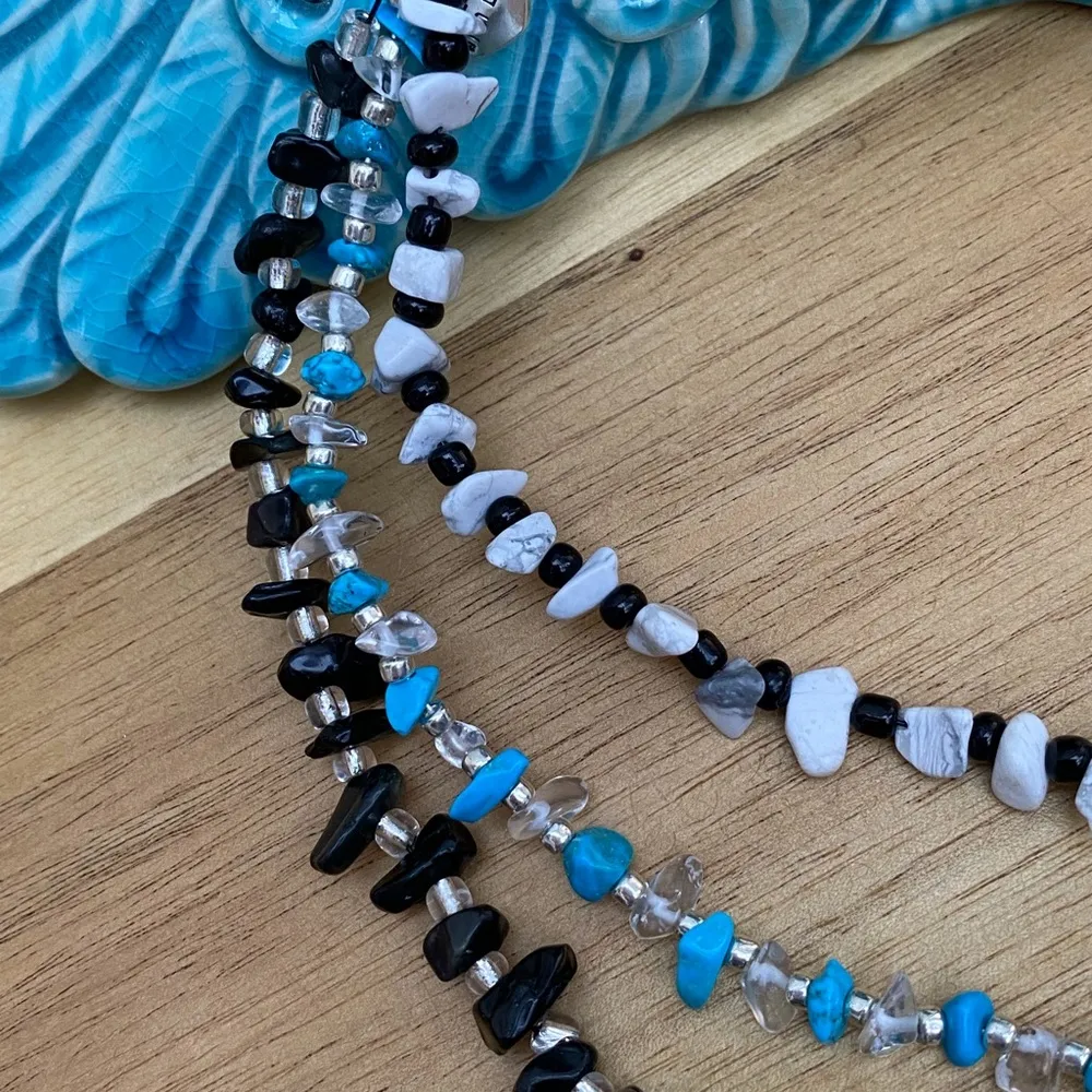 Handcrafted 3 Strand Layered Turquoise Howlite Obsidian Gemstone Necklace - Image 4