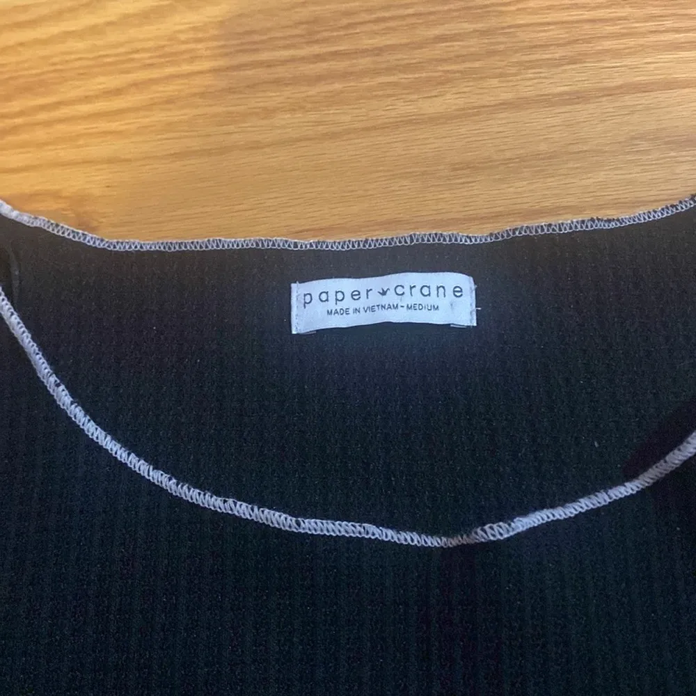 Paper Crane Wide Neck White Trim Black Long Sleeve Top - Image 2