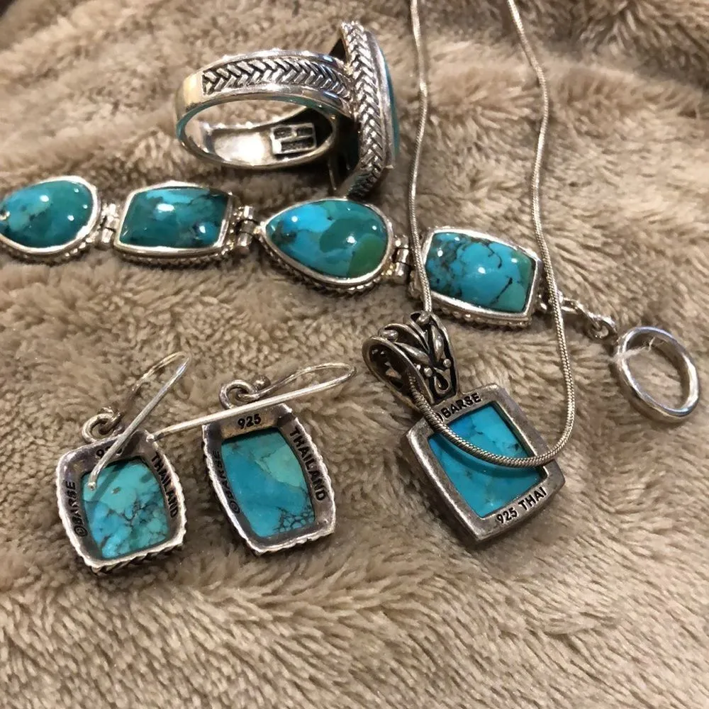 Barse Turquoise Sterling Silver Necklace Earrings Bracelet Ring Rope Accent Set - Image 14
