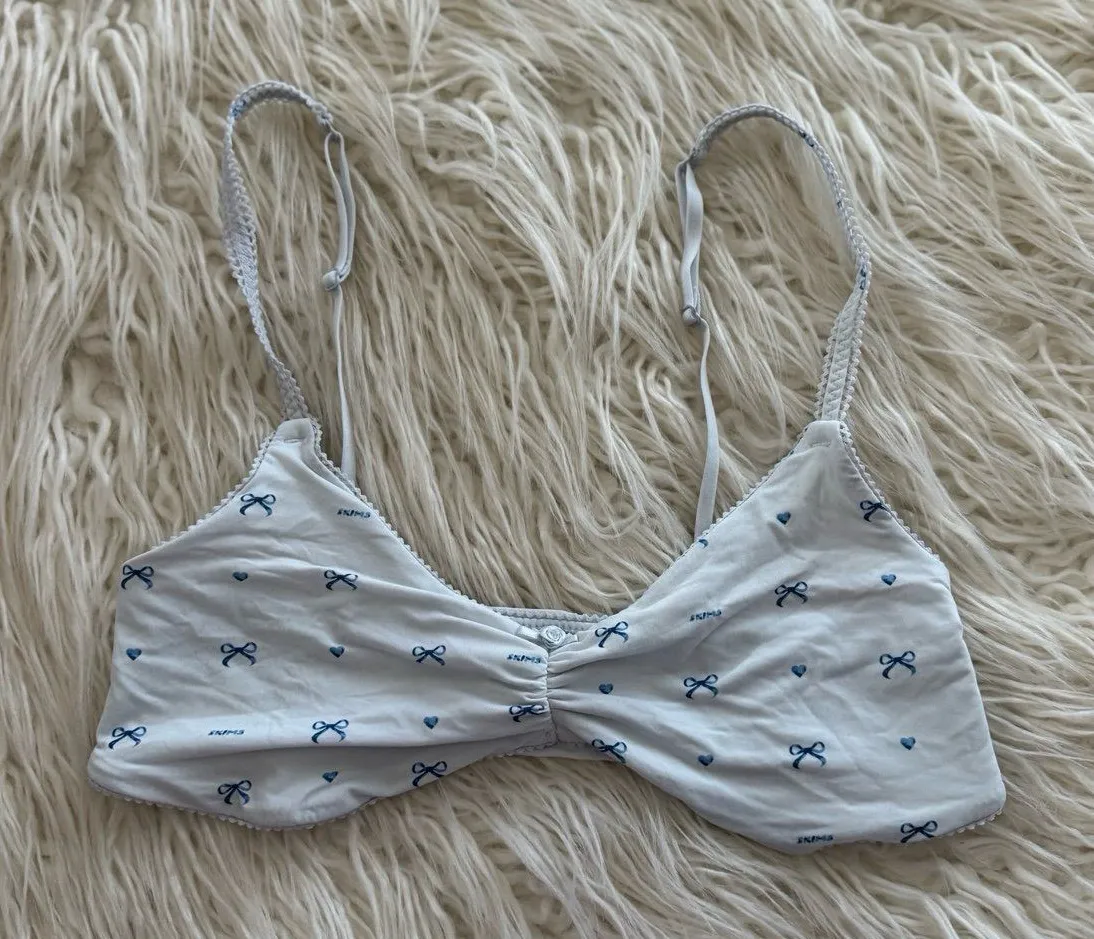 Skims Fits Everybody Picot Skimpy Scoop Bralette Cloud Bow Print Size Medium - Image 1