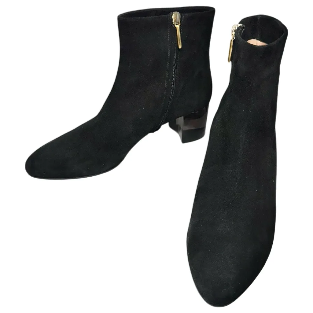 Calvin Klein Womens Size 41 10 Black Suede Lucite Block Heel Ankle Booties Boots - Image 2