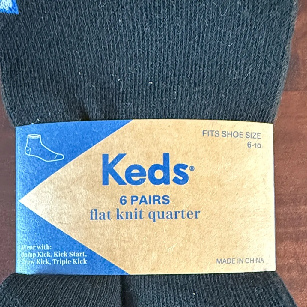 Keds woman’s sock flat knit quarter Black Socks - 6 Pairs New - Image 2