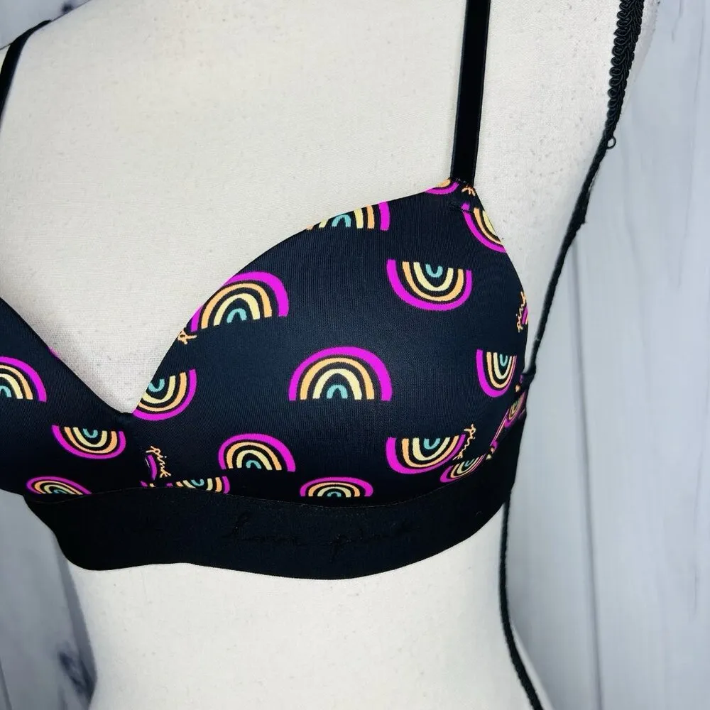Victoria's Secret PINK Bra 32A Wear Everywhere Wireless Push Up Rainbow - Image 3