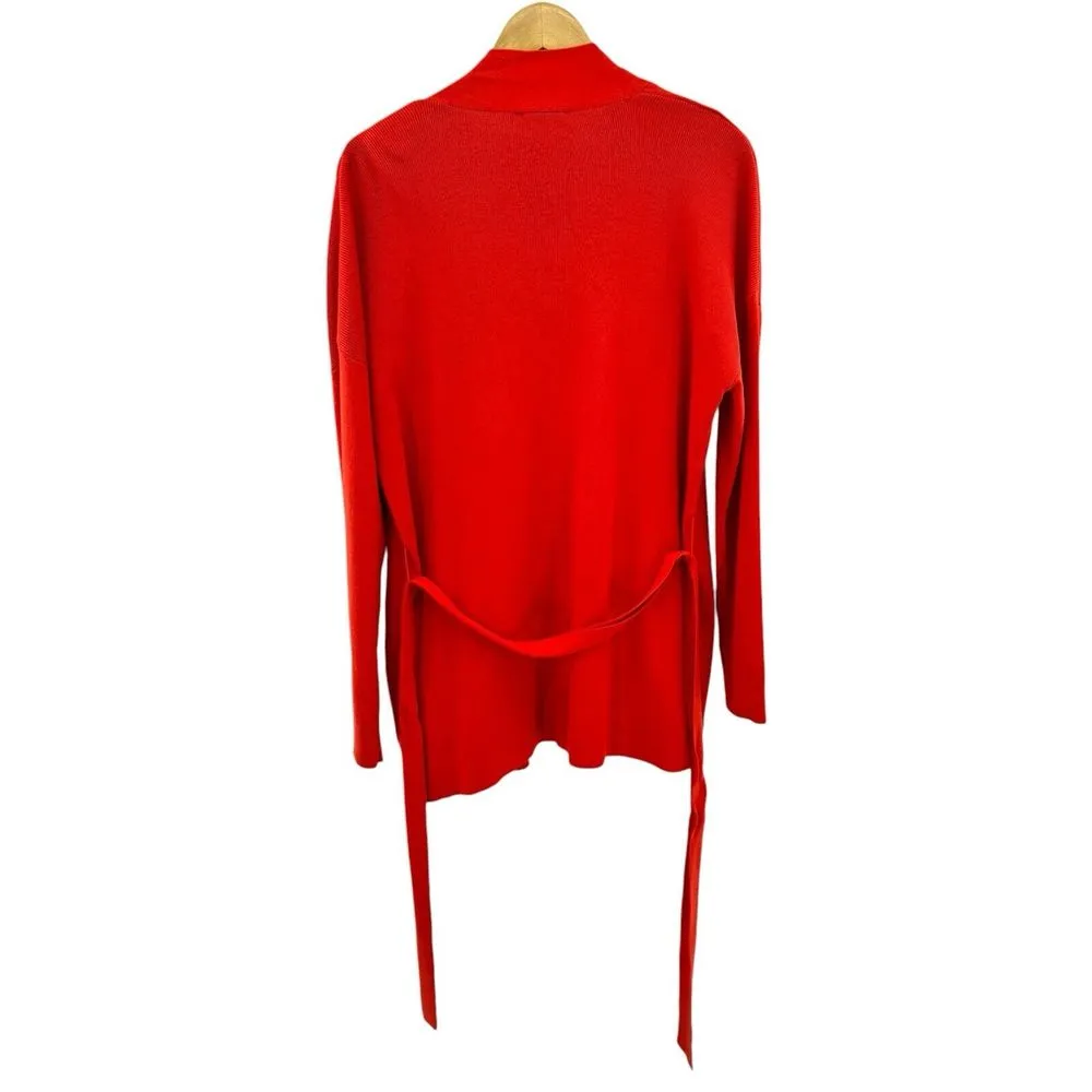 Natori Red Belted Knit Draped Cardigan Sweater Tank Set Size Medium Pockets - Image 8