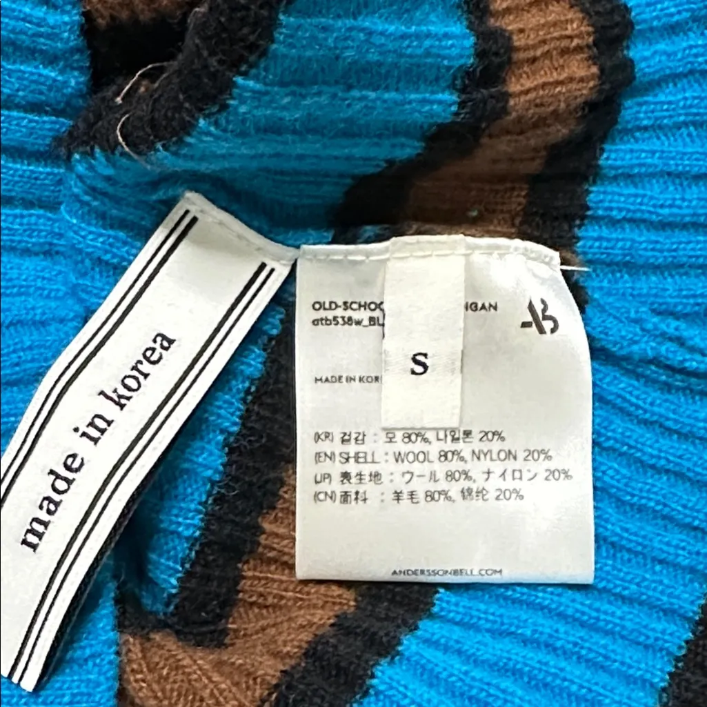 Andersson Bell Ribbed Striped Wool Blend Long Sleeve Cardigan Blue Brown Small - Image 11