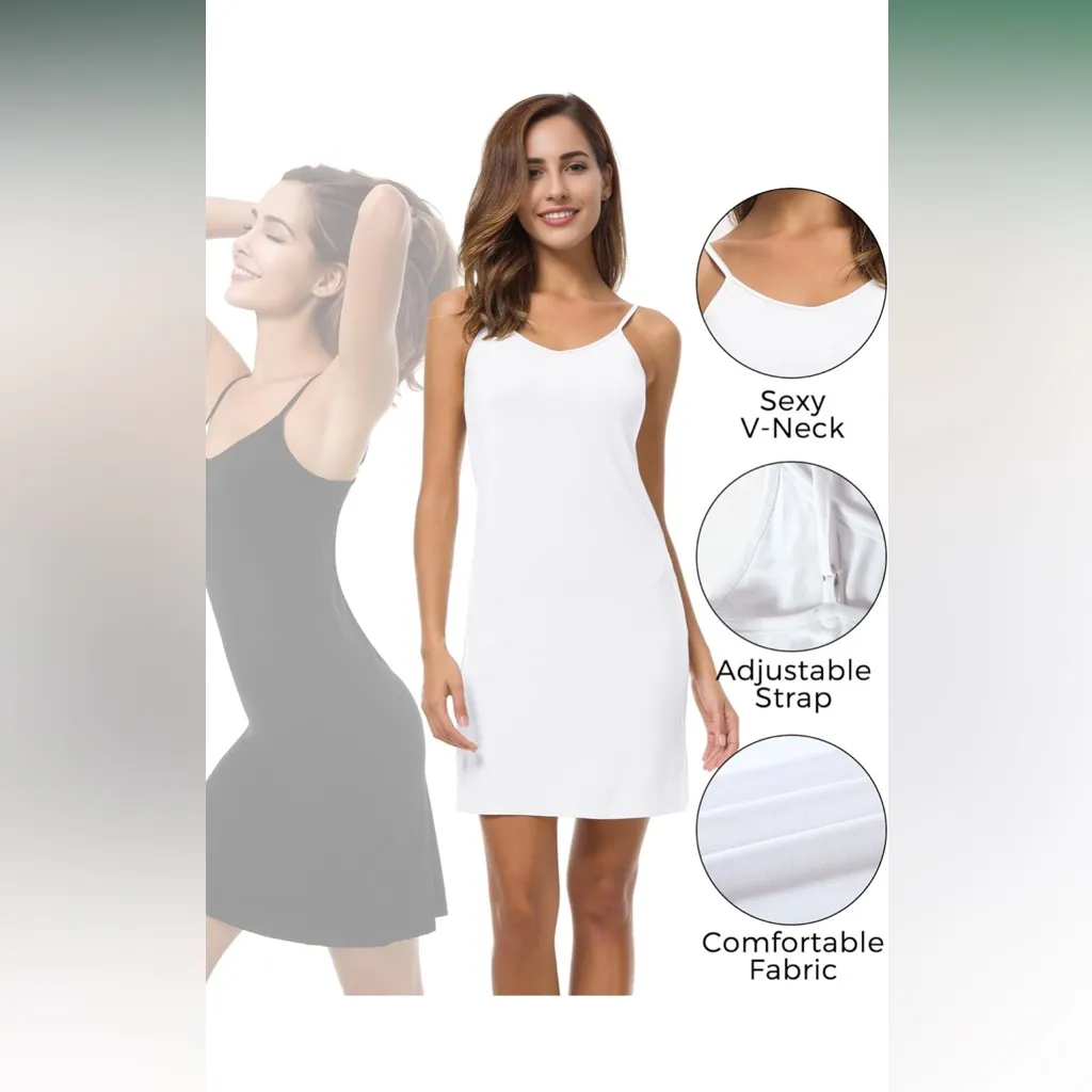 Buauty 2 Packs Slip Dress, Spaghetti Strap Dresses Cami Halter Neck Slips - Image 2