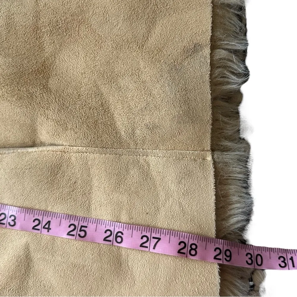 Aziza Y2K Faux Fur Suede Fur Lined Coat 3 Button Jacket Tan XL - Image 6