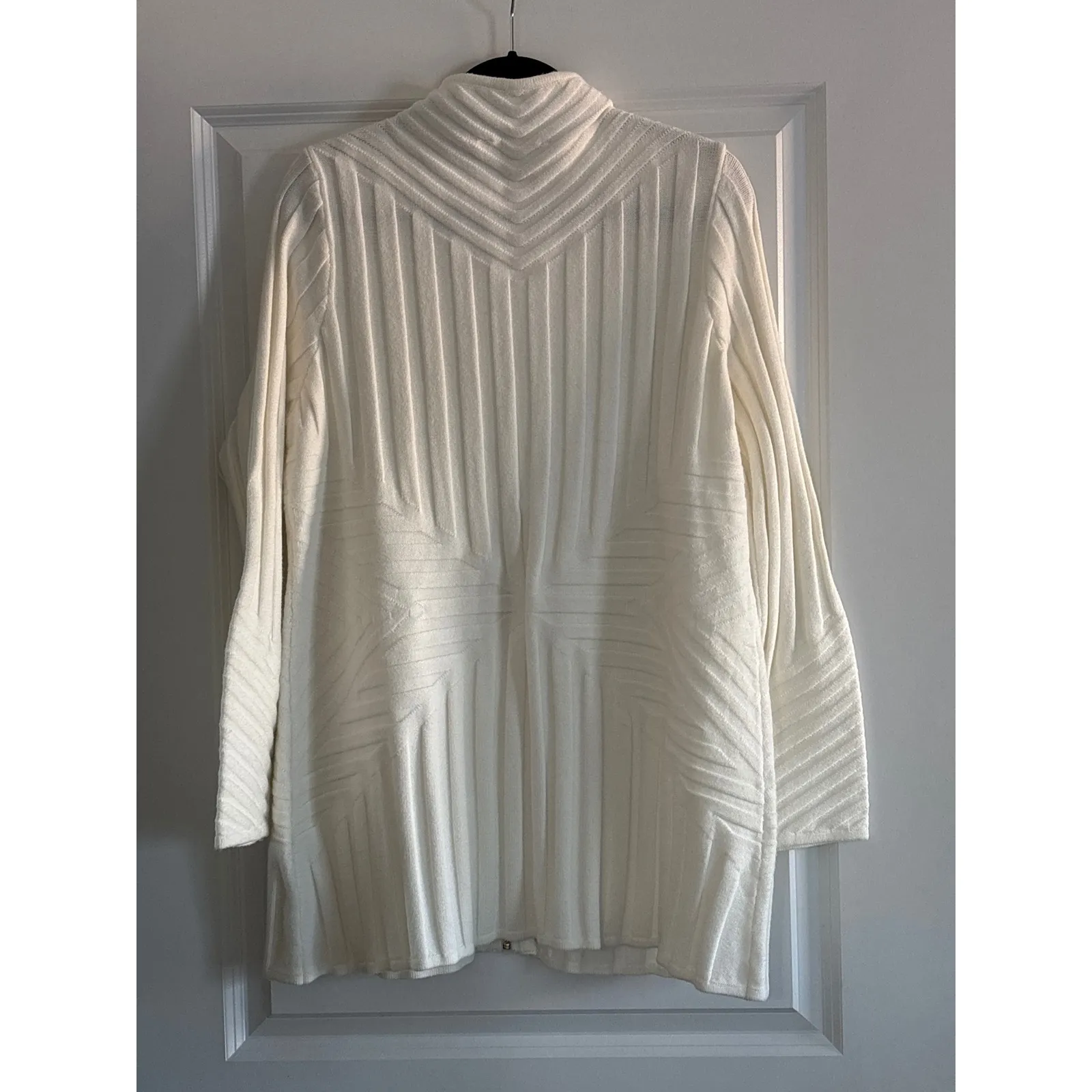 Soft Surroundings Ivory Ribbed Zip Front Cardigan Sweater XL - Image 3