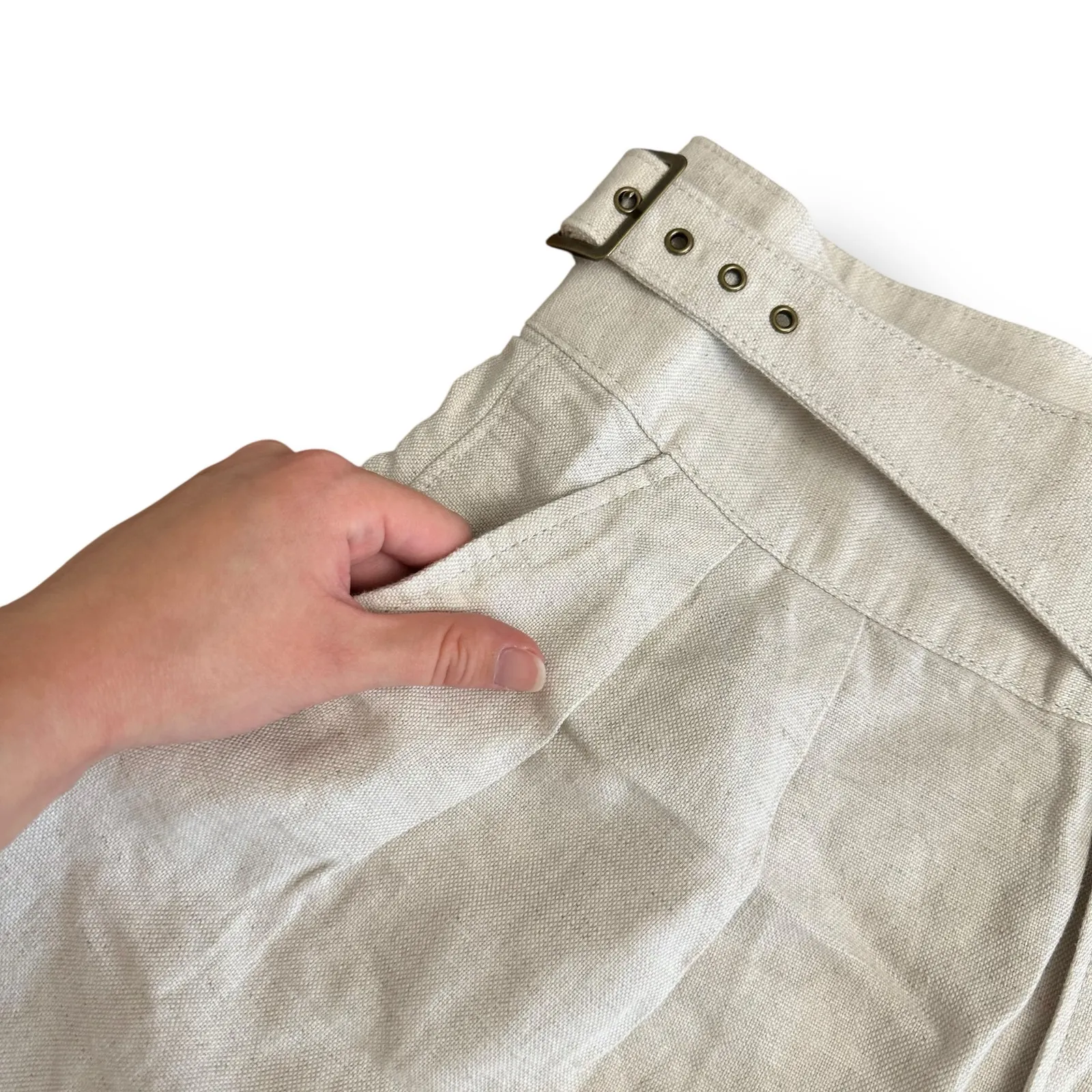 Banana Republic Linen Blend High Rise Pleated Shorts Size 6 Belted Beige‎ NWT - Image 9