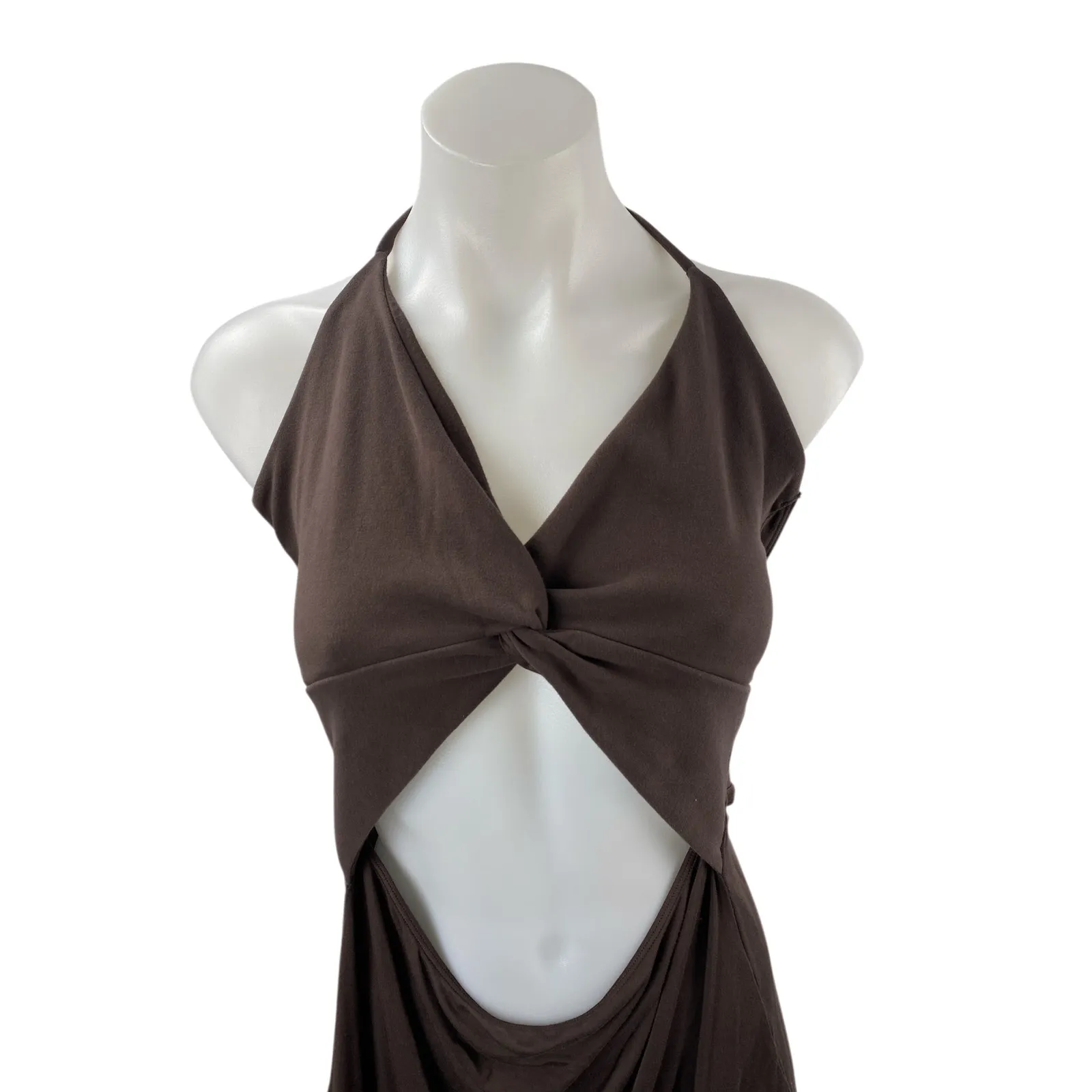 Frankies Bikinis Brown Halter Sleeveless Cutout Beach Cover Up Mini Dress Size M Size M - Image 3