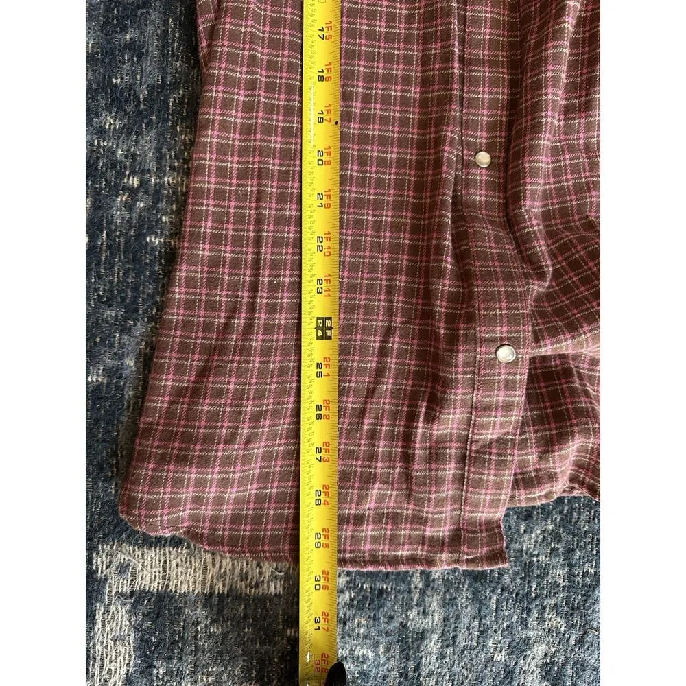Wrancher Wrangler Shirt Womens XXL Pink/Brown Plaid Long Sleeve Pearl Snap NEW - Image 6