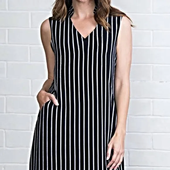 Simply Noelle boutique black dress white stripes sz XS - Image 17