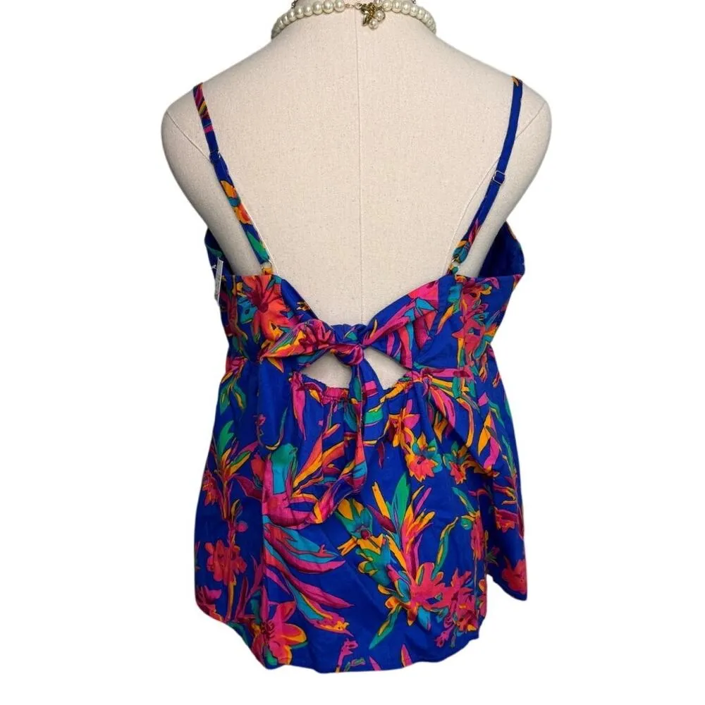 J.Crew Factory Tie Back Strappy Tropical Floral Tank Top blue pink size 12 - Image 5