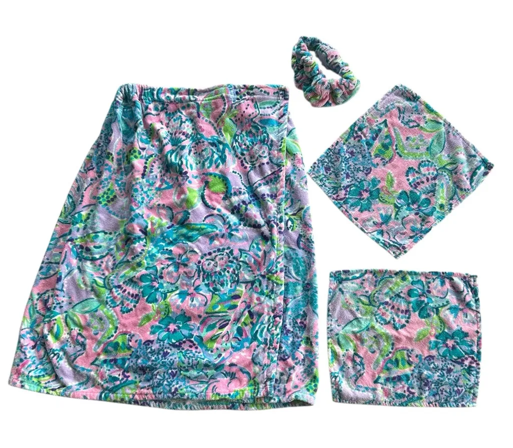 Lilly Pulitzer Sunshine Box Matching Towel Headband 4 piece Set 100% Cotton - Image 1