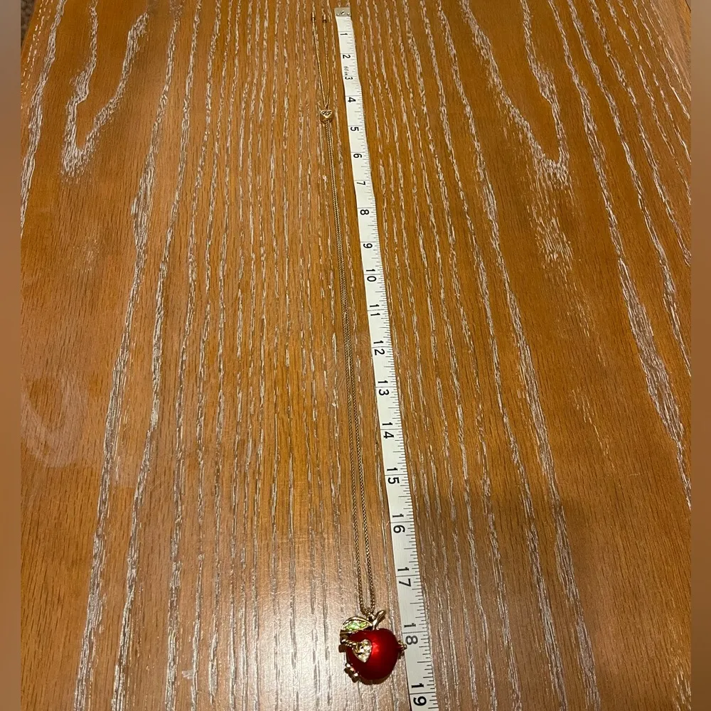 Gold Tone Back To School Red Apple Worm Locket Pendant Necklace - Image 16