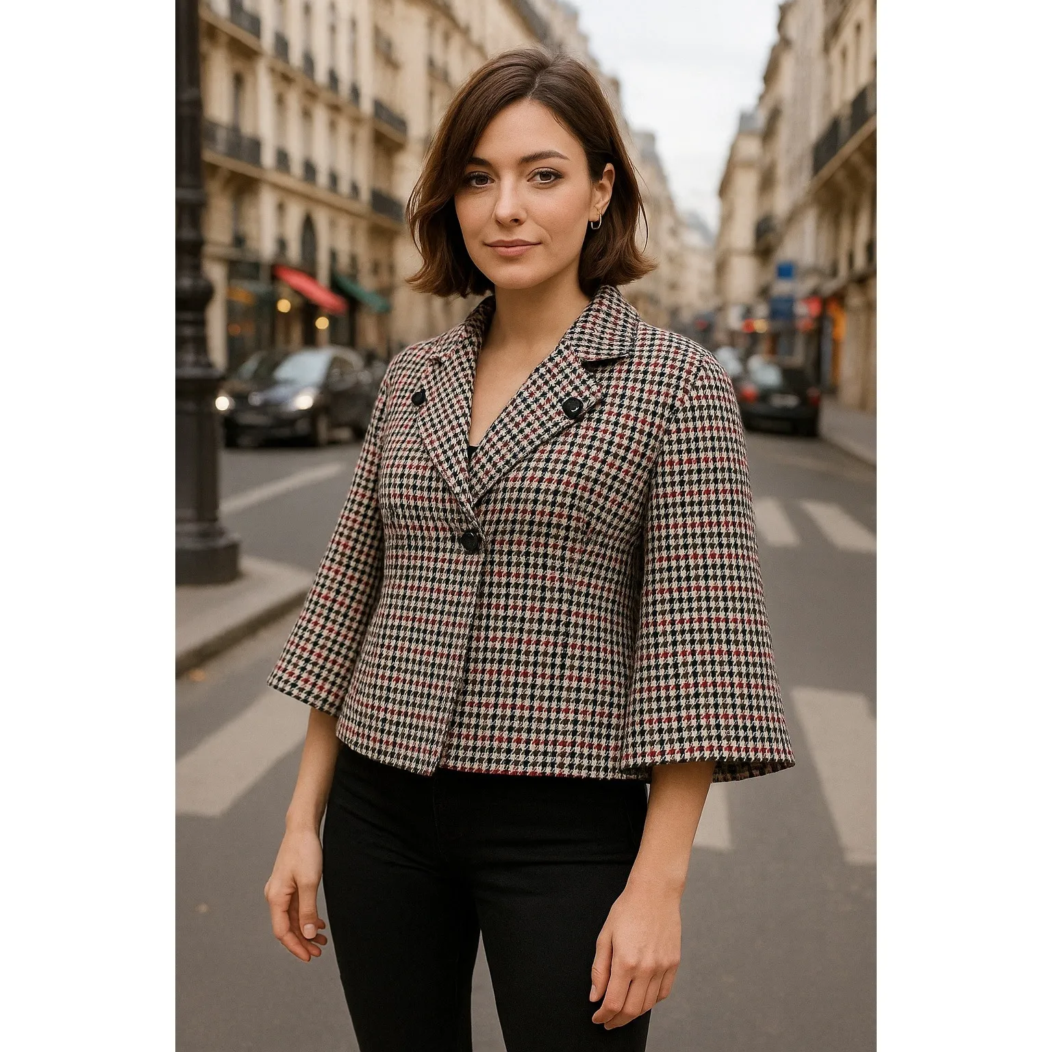 Nine West Houndstooth Cropped Peacoat Women's Size 2P - Image 4