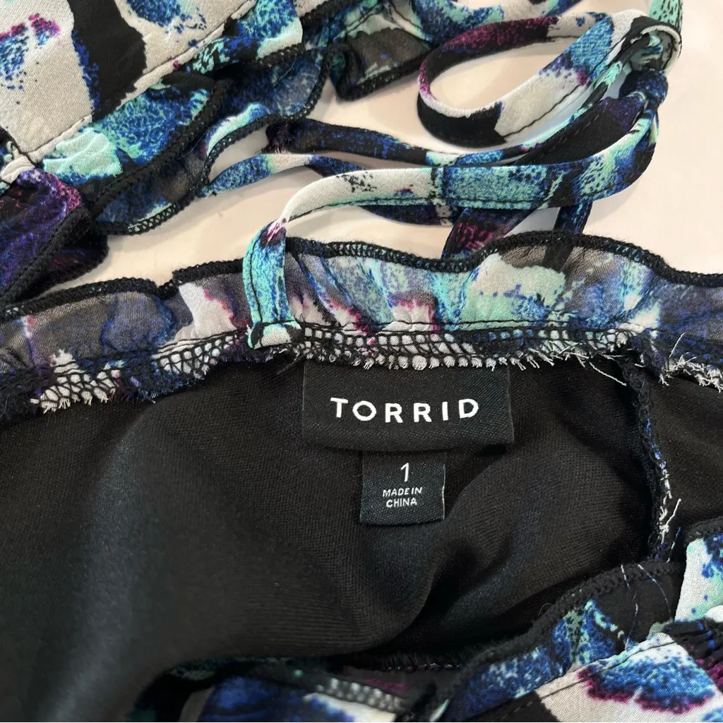 Torrid Blue Purple Floral Chiffon‎ Ruffle Sleeveless Dress Size 1X - Image 12