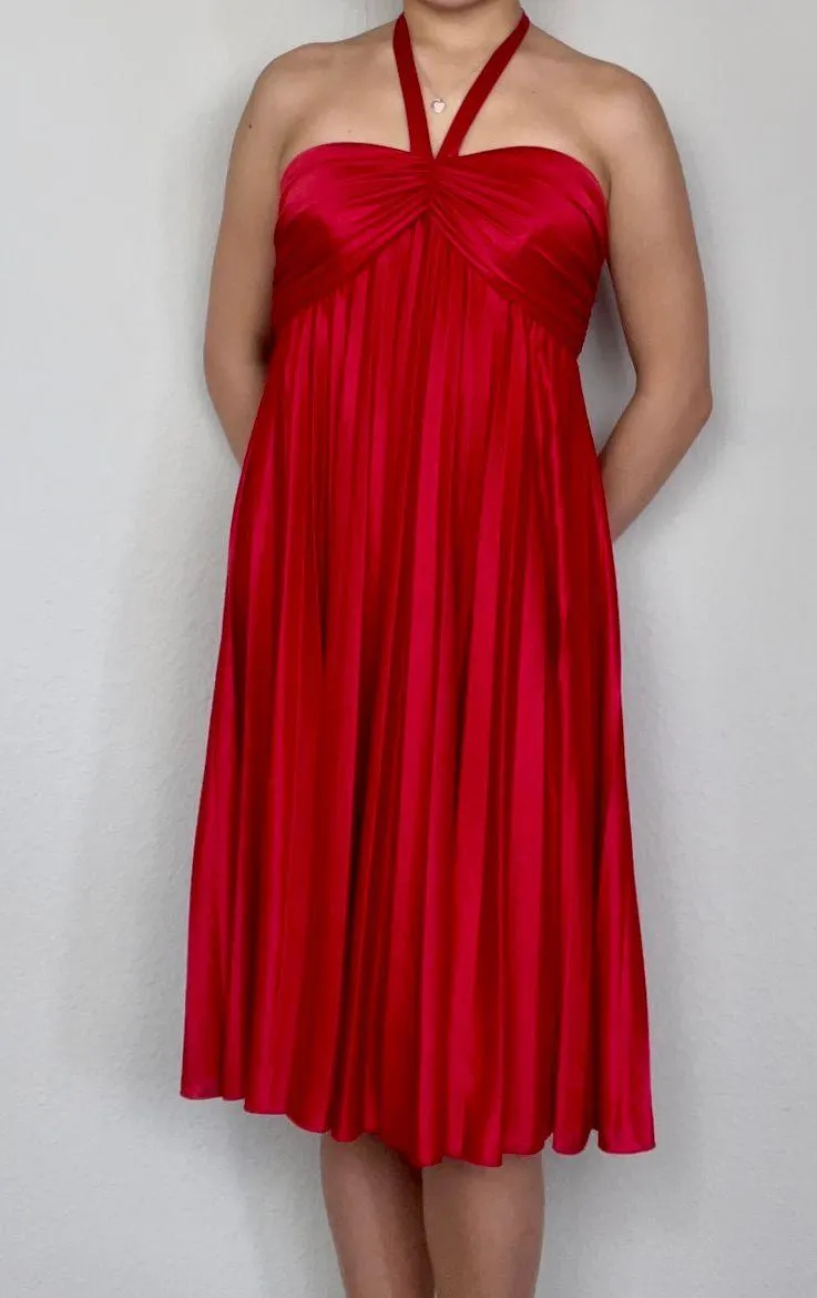 Blondie Nites Red Babydoll Accordion-Pleated Knee-Length Halter Midi Dress - Image 2