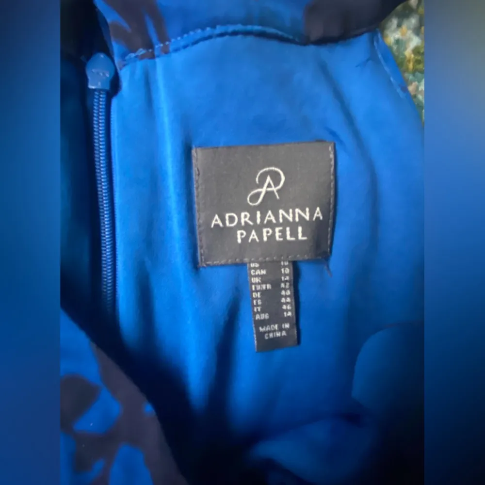 Adrianna Papell blue monochromatic floral gathered front maxi dress, size 10 - Image 5