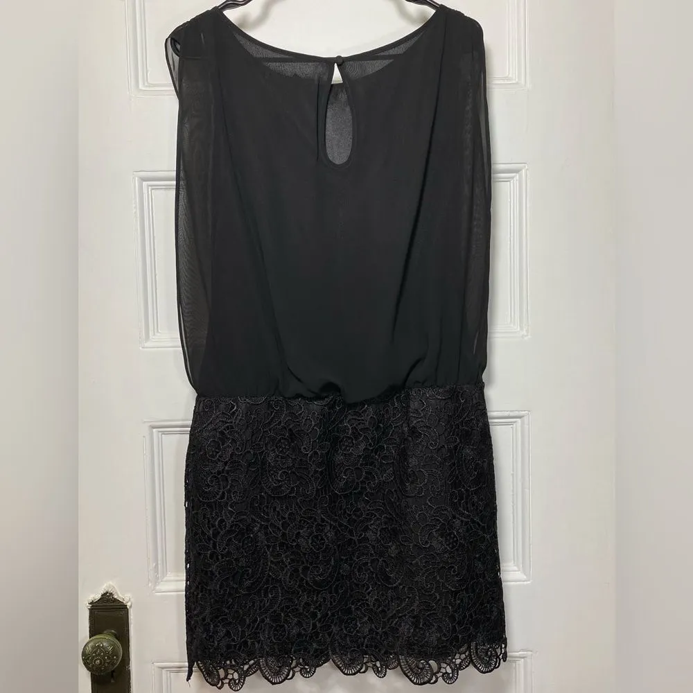 Aidan by Aidan Mattox | Chiffon Blouson Dress with Lace Skirt in Black Size 6 - Image 10