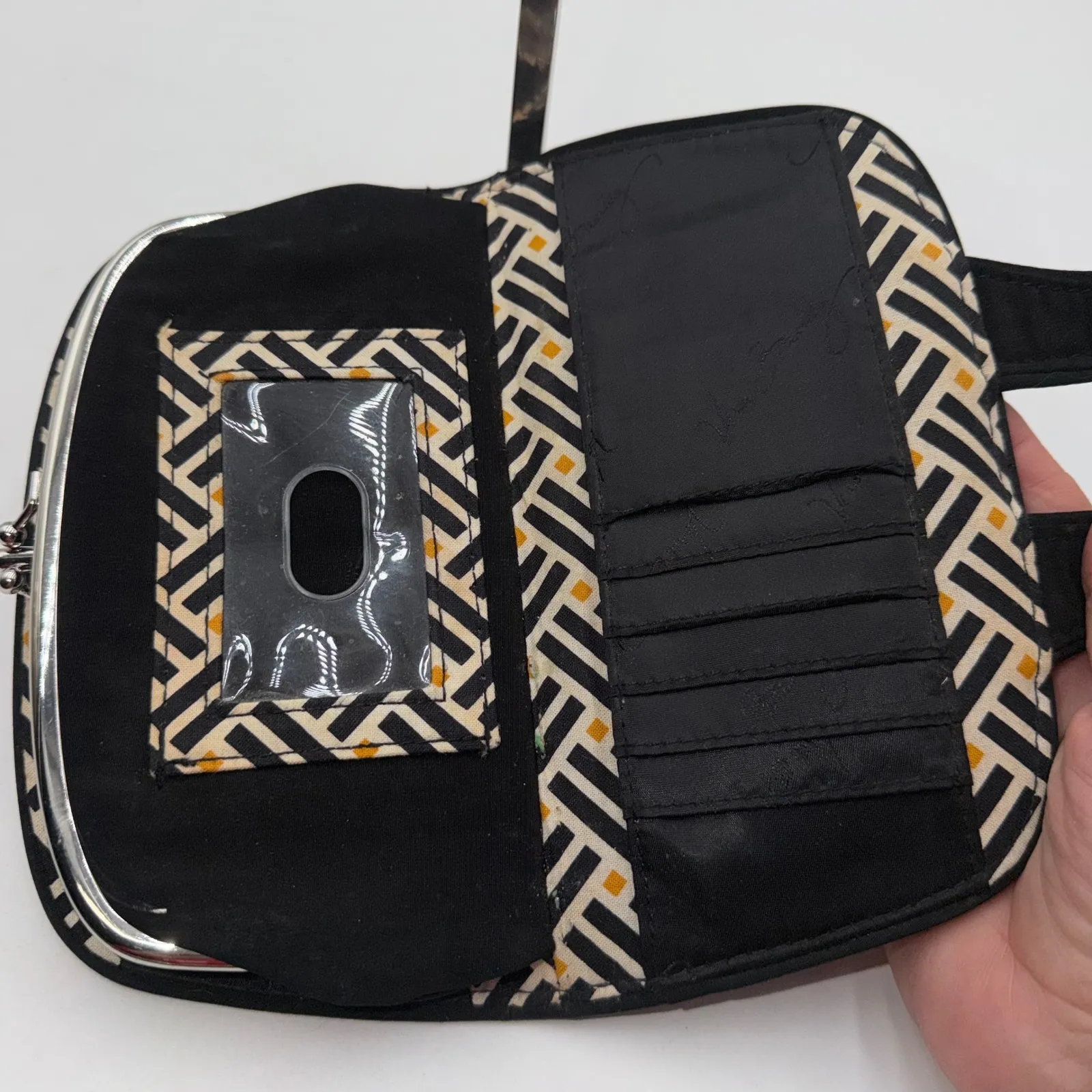 Vera Bradley Black Quilted Wallet Clutch Kiss Lock ID Window Card Slots - Image 5