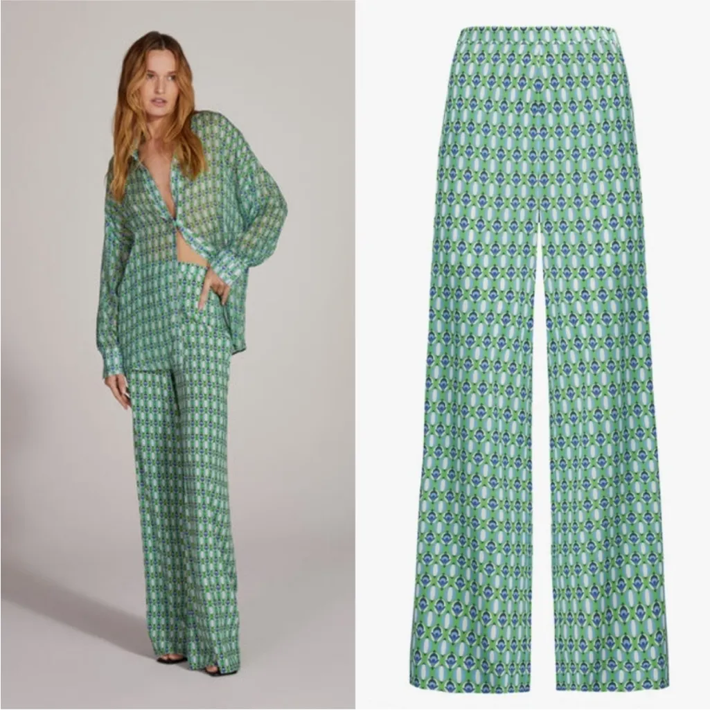 Favorite Daughter The Friday Pant High Rise Wide Leg in Retro Mosaic Print Green Size 2 - Image 3