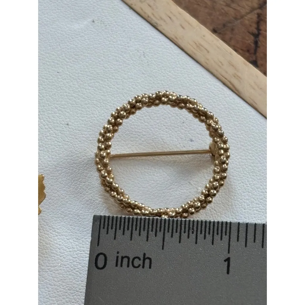 Vintage Gold Tone Leaf & Beaded Circle Brooch Set - Image 8