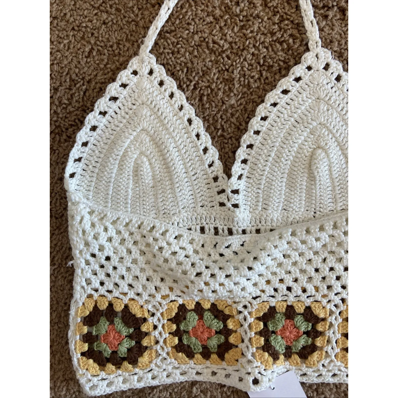 Emory Park‎ Crochet Boho Festival Granny Square Halter Tank Top Shirt Small NEW - Image 7
