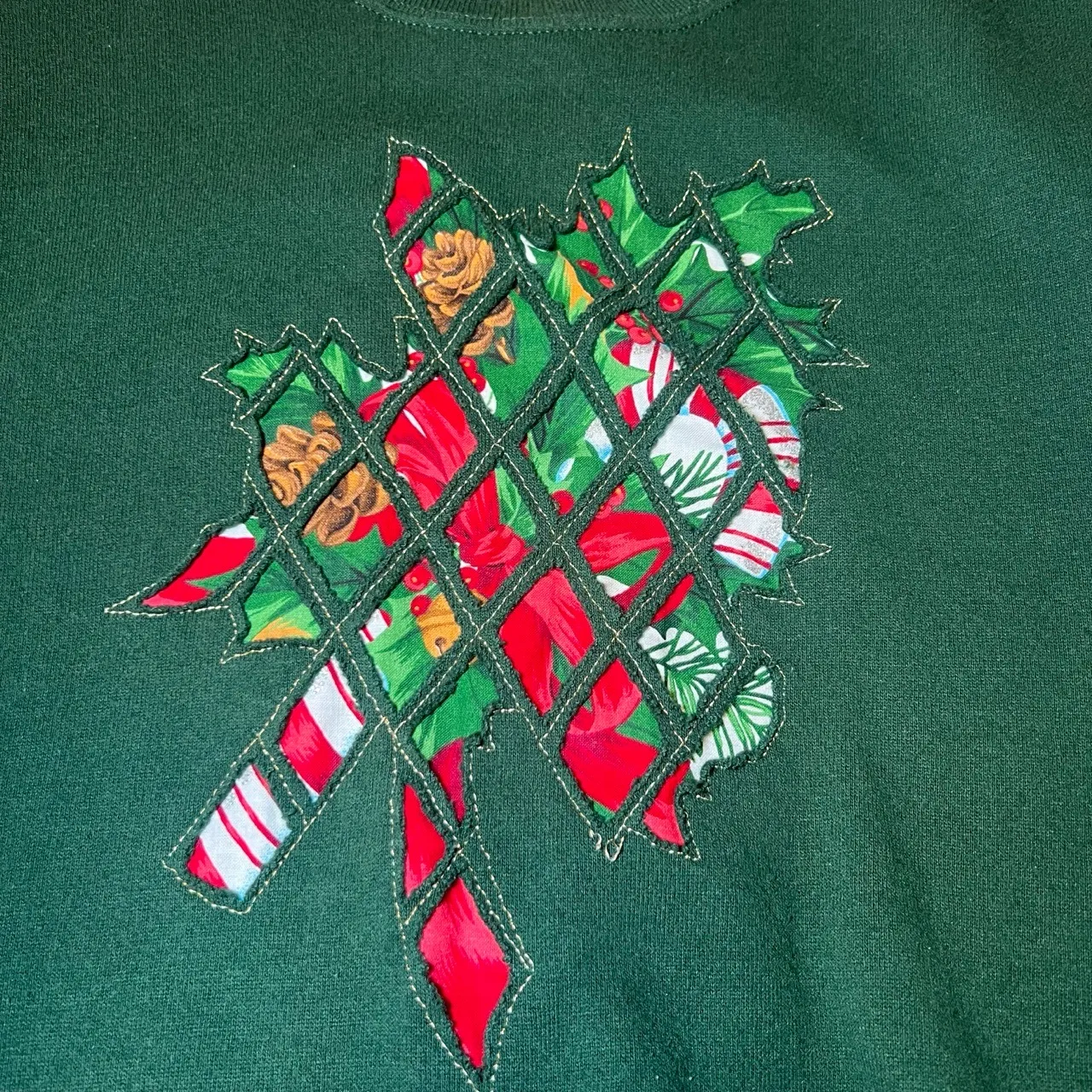 Vintage 90s Christmas Sweatshirt Womens Medium Green Crew‎ Neck Festive Cozy - Image 4