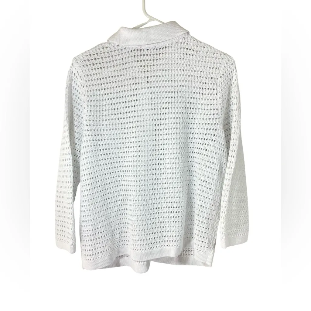 J. Jill Women’s M Petite White Button Front Cotton Blend Open Knit Cardigan Size undefined - Image 3