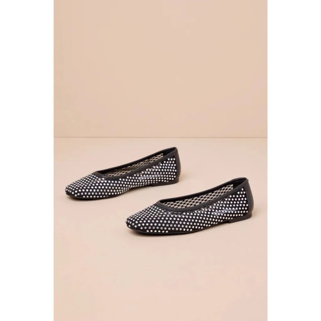 Steve Madden Womens Auden Ballet Flats in Black 8 with box Rhinestone Shoes - Image 11