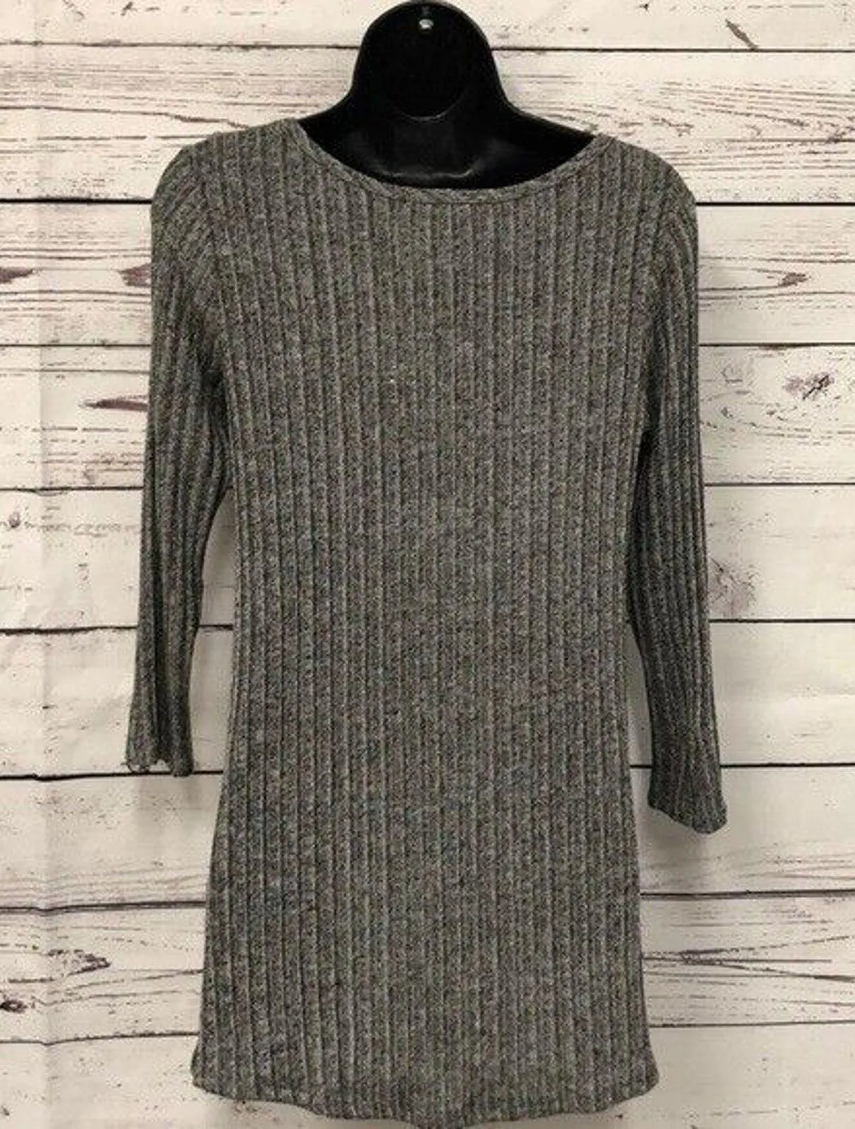 Moa Moa light Gray sweater Black White Buffalo plaid chiffon sides Tunic Size M - Image 4