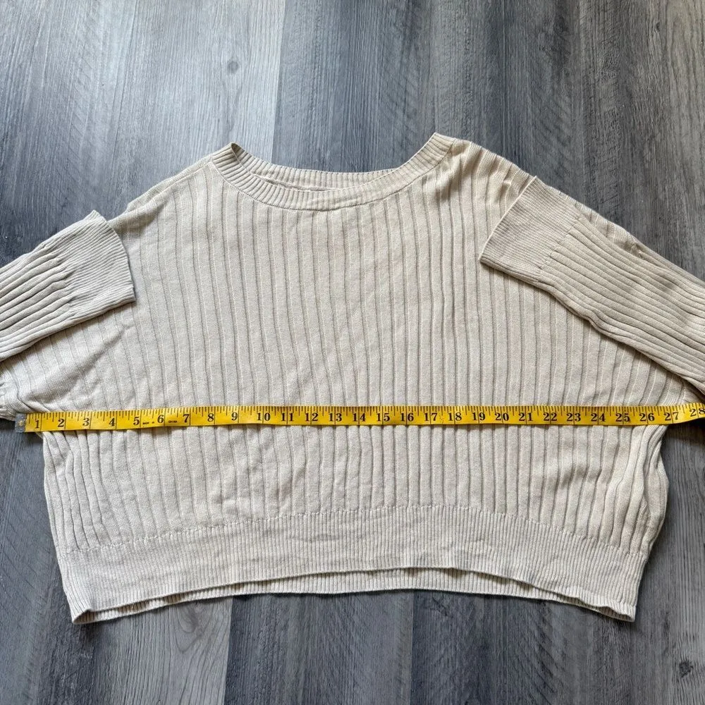 RVCA Ribbed Crew Neck Drop Shoulder Crop Top Oatmeal Oversized - Image 7