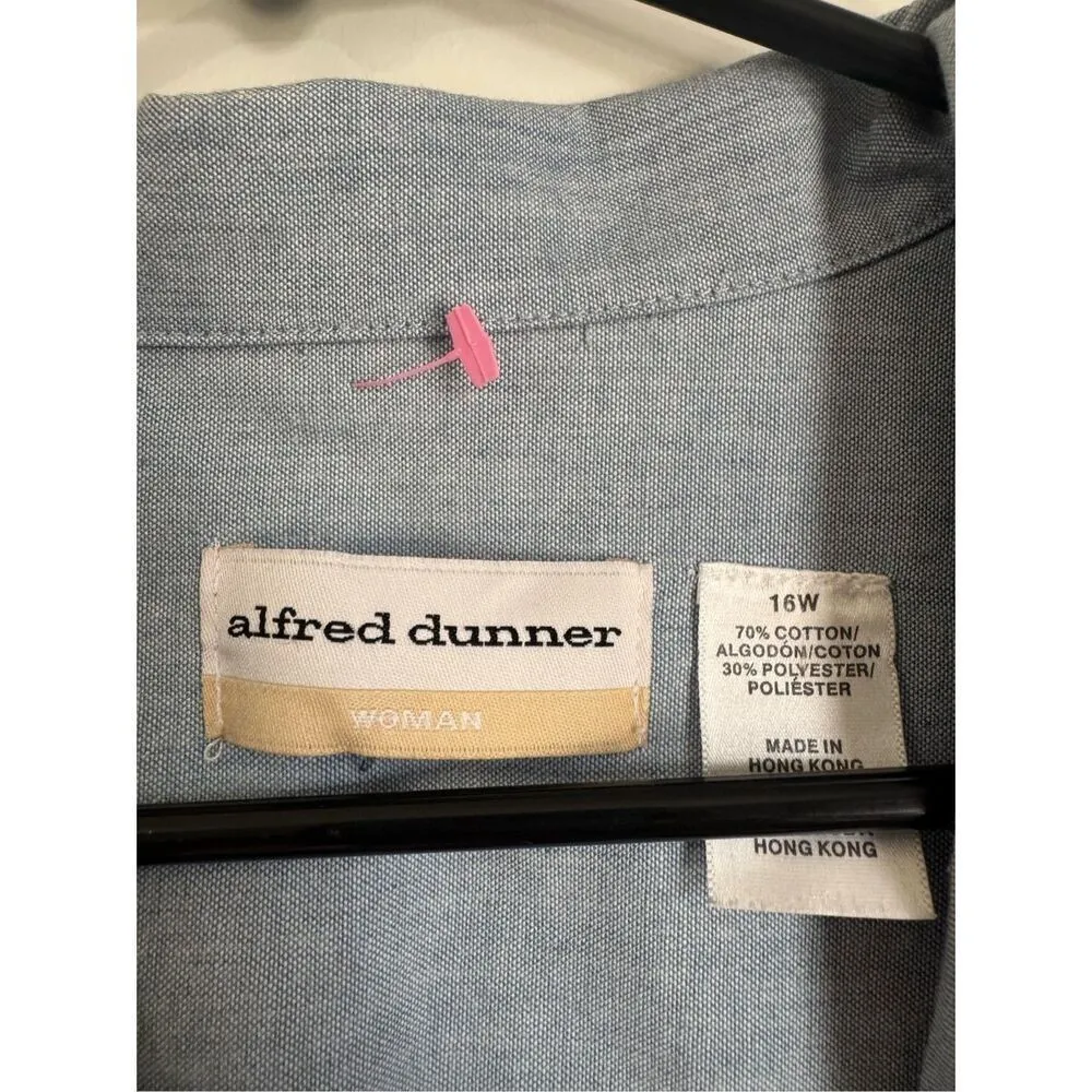 Vintage 90's Alfred Dunner Womens Floral Embroidered Button Shirt sz 16 Boho‎ Blue - Image 5